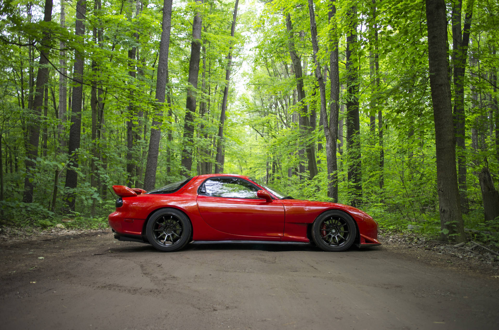 Red Mazda Rx7 And Trees Wallpaper
