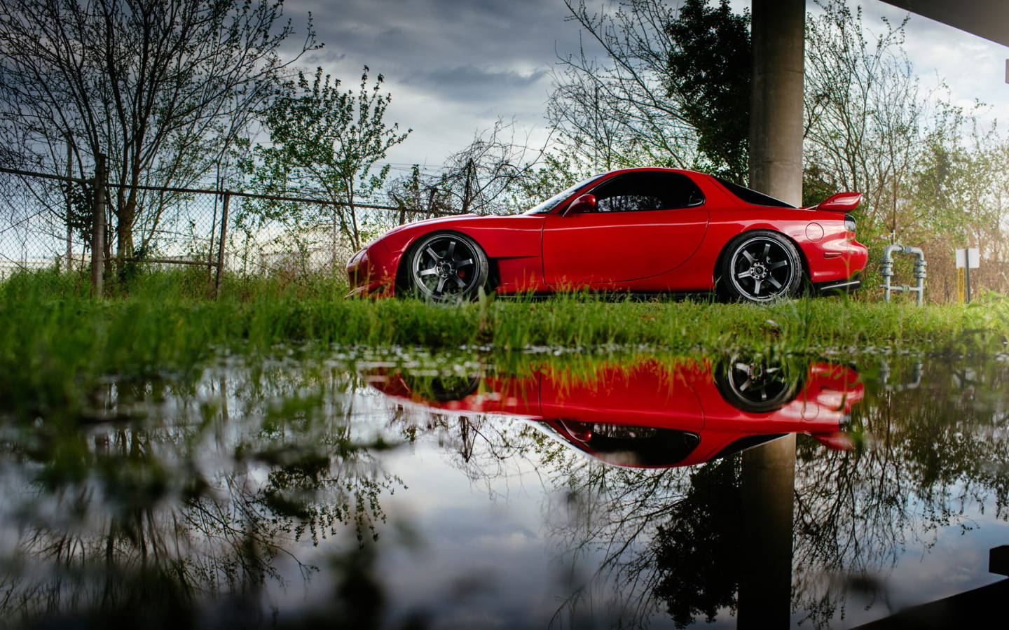Red Mazda Rx7 Reflection Wallpaper