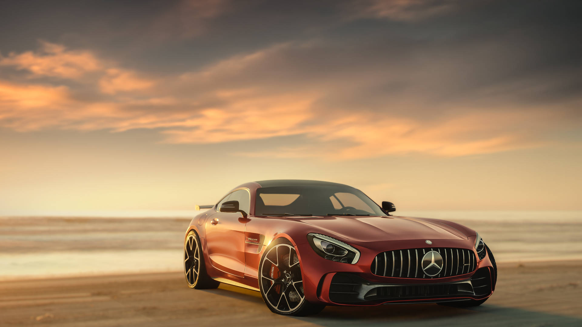 Red Mercedes-Benz AMG At The Beach Wallpaper