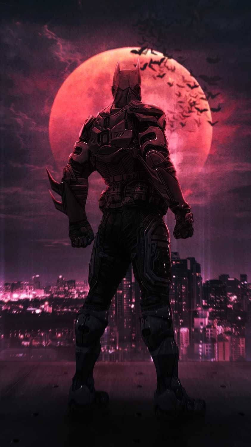 Red Moon Behind Batman Arkham Knight Iphone Background