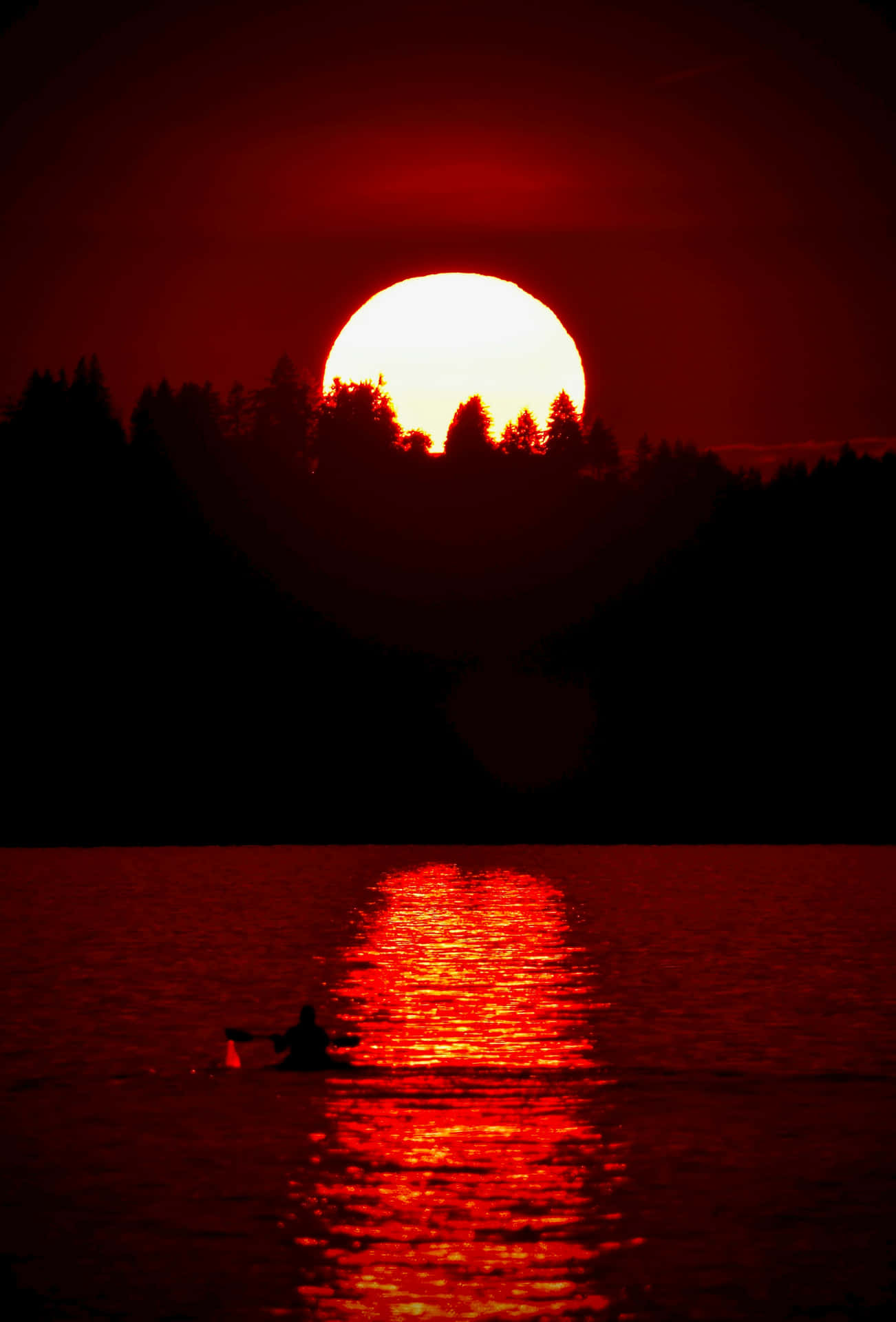 Red Moon Lake Silhouette Wallpaper