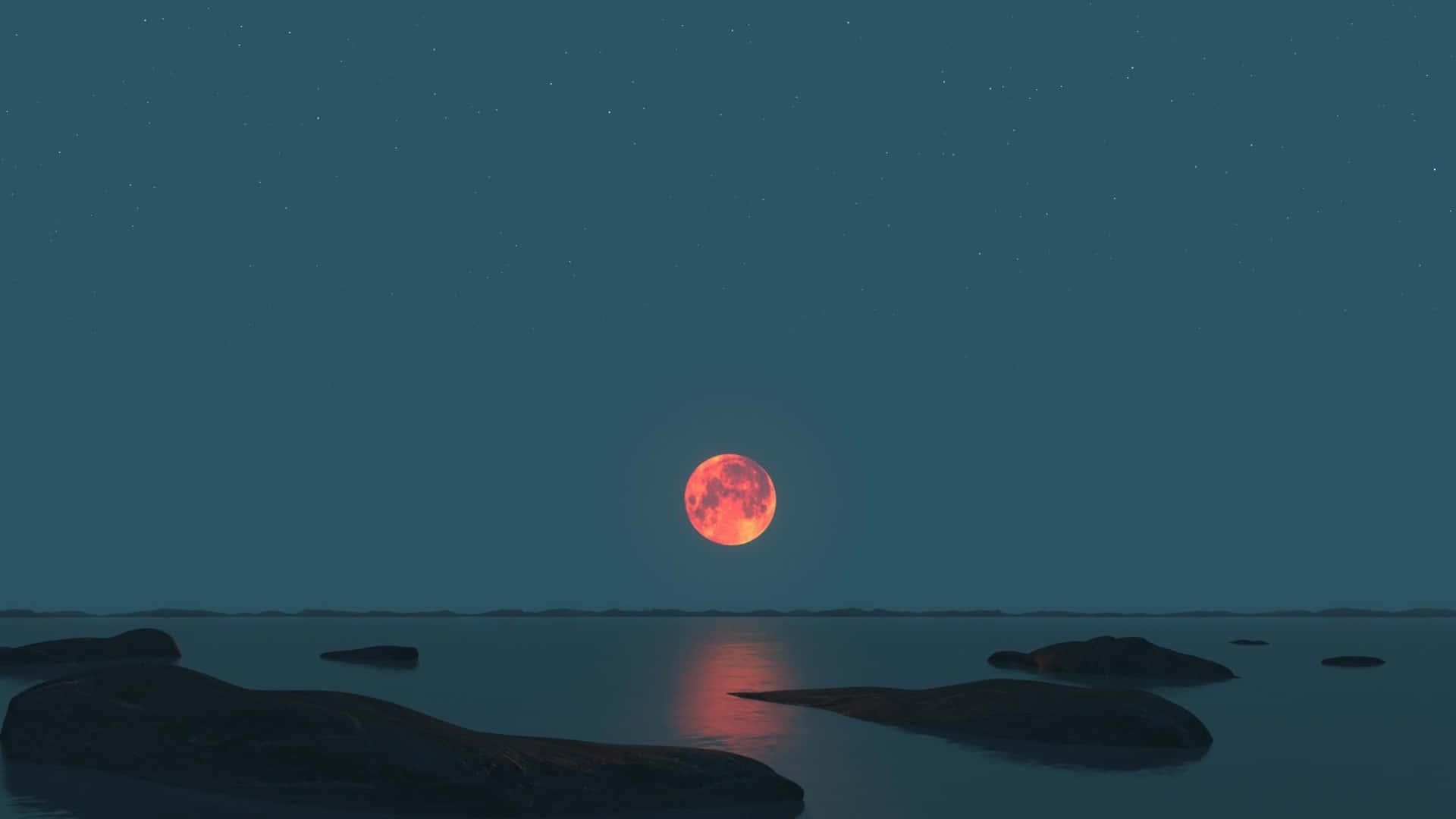 Red Moon Rise Over Water Wallpaper