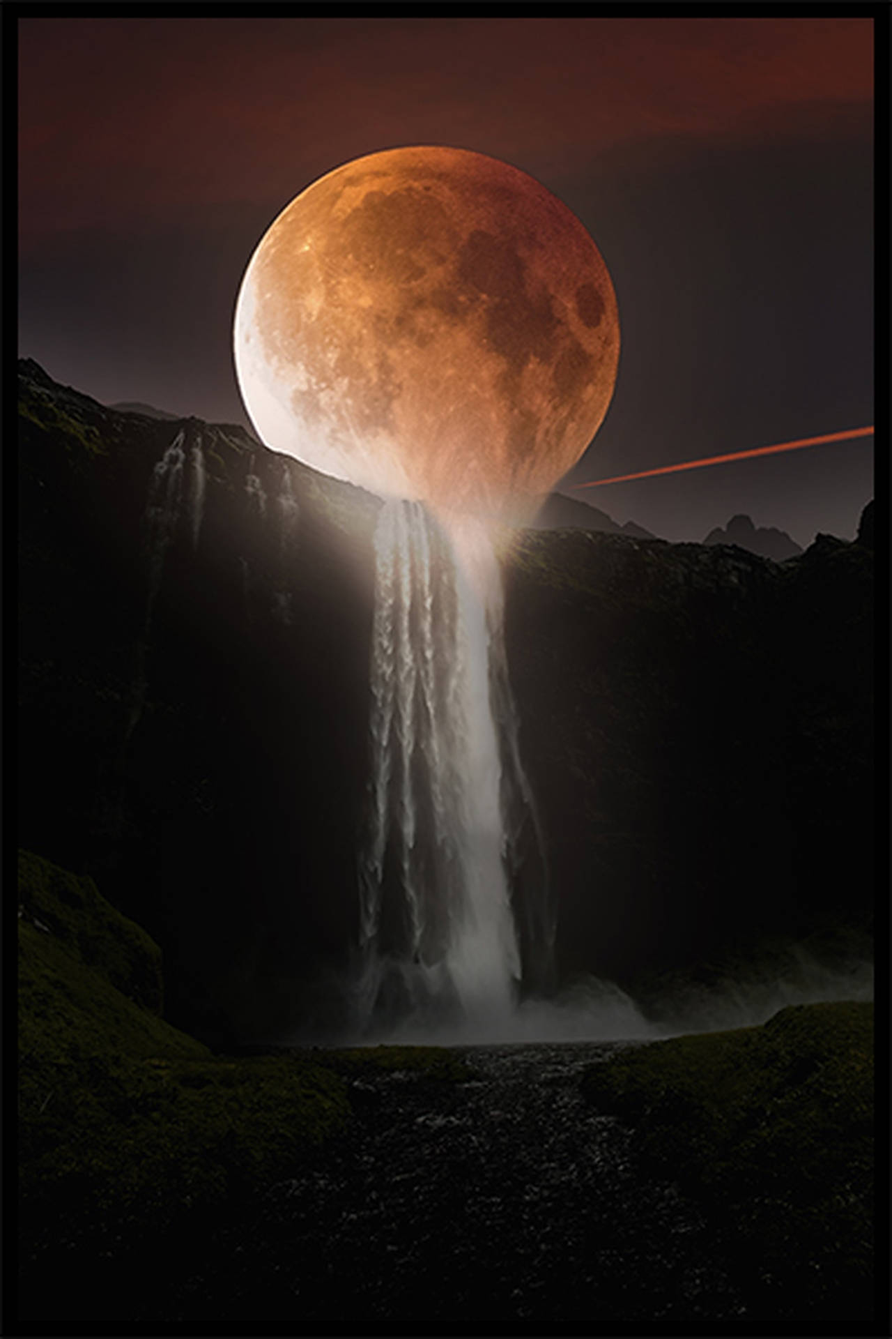 Red Moonfall Waterfalls Wallpaper