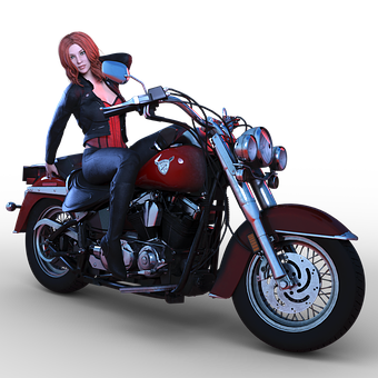 Red Motorcycleand Woman3 D Render PNG