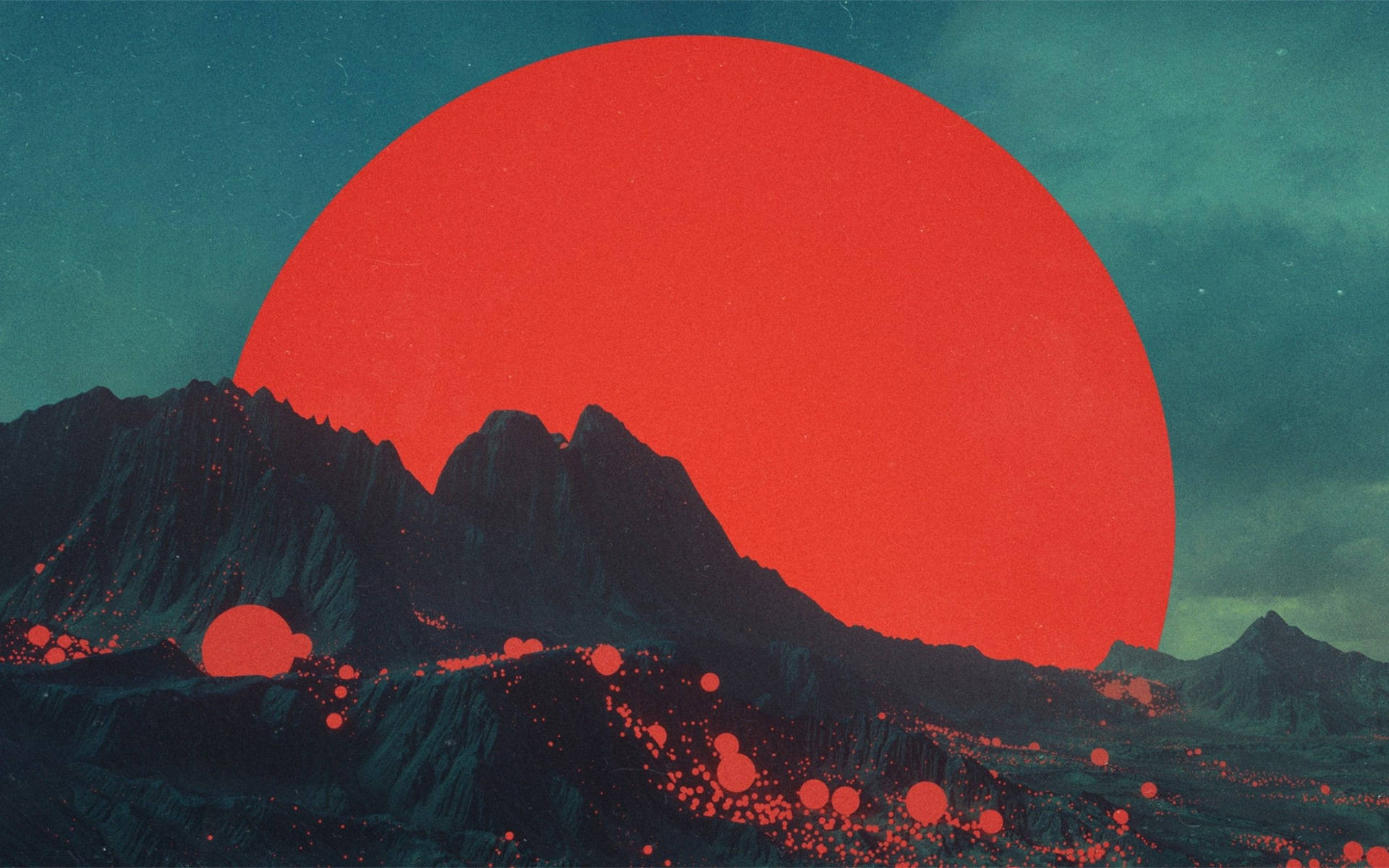 Red Mountain And Moon Wallpaper