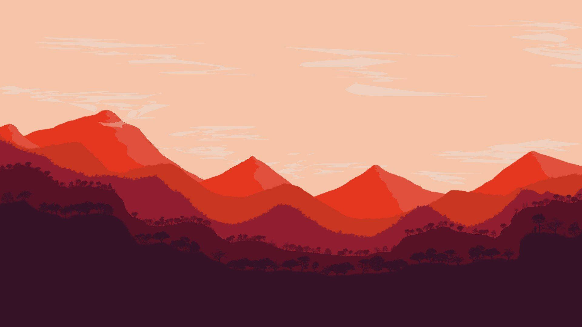 Red Mountain And Powder Pink Sky Wallpaper