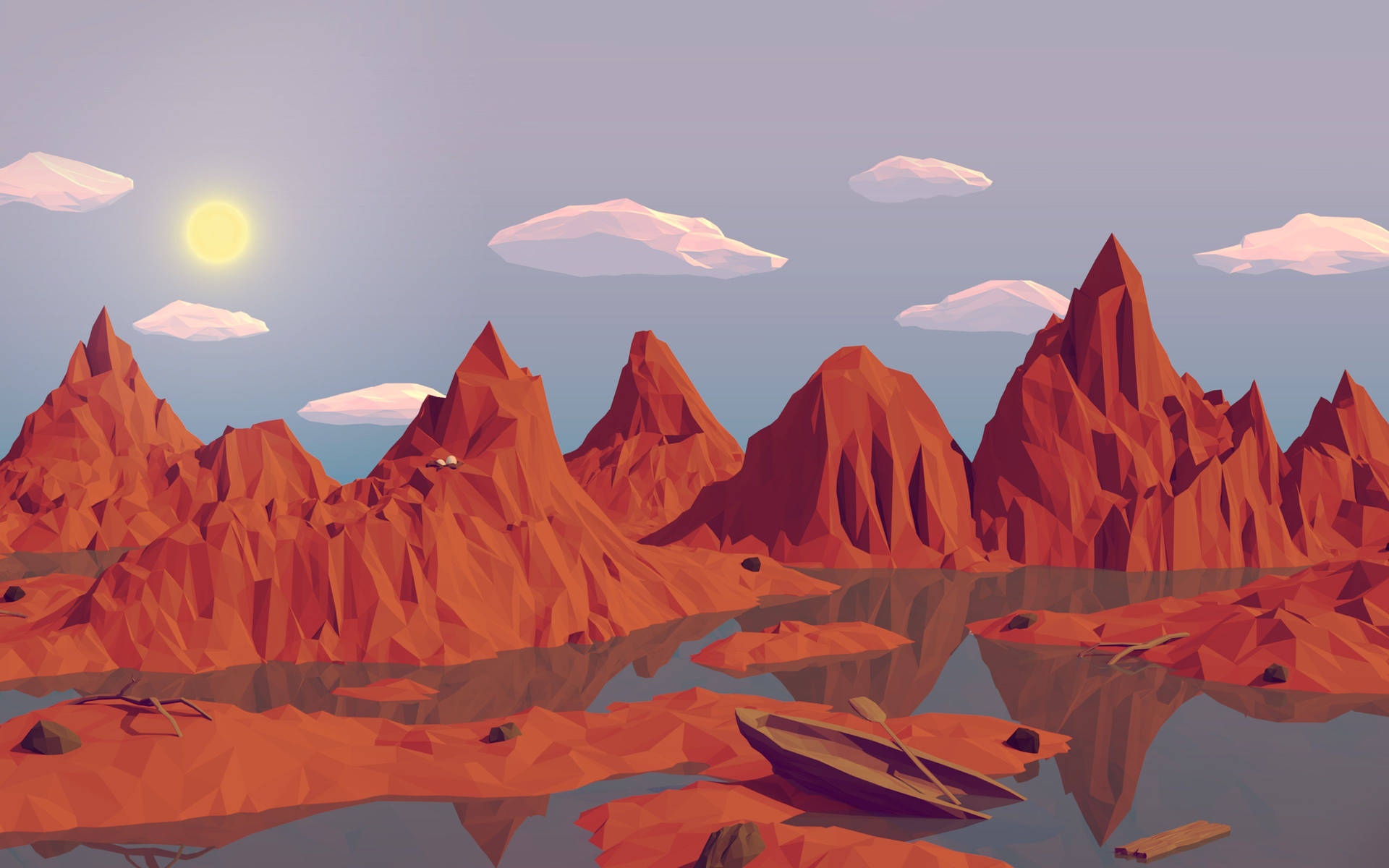 Red Mountains Low Poly Background