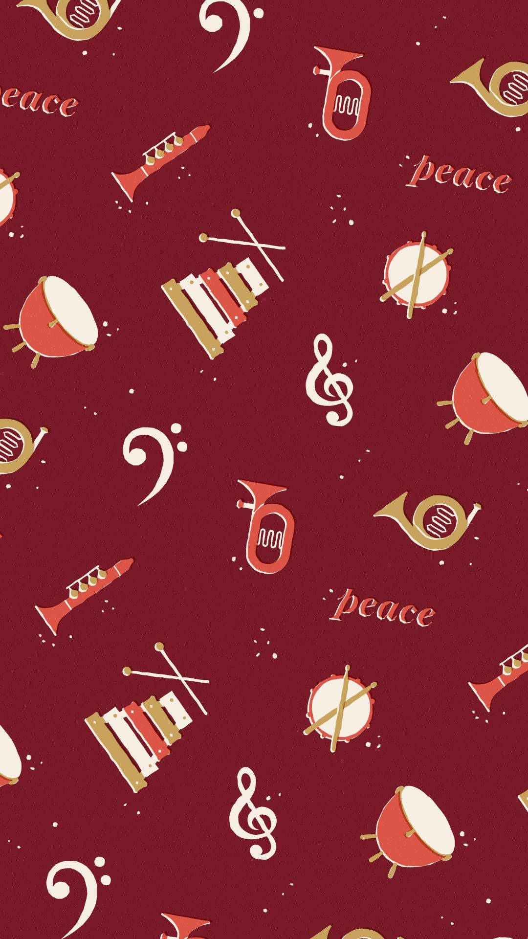 Rotemusikalische Weihnachtsfestliche Digitale Illustration. Wallpaper