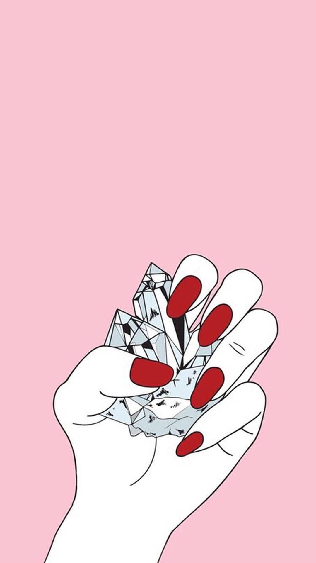 Red Nails Holding Crystal