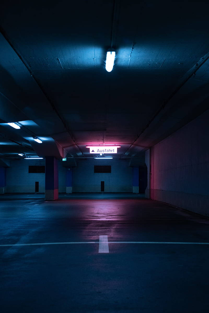 Red Neon Underground Parking Wallpaper