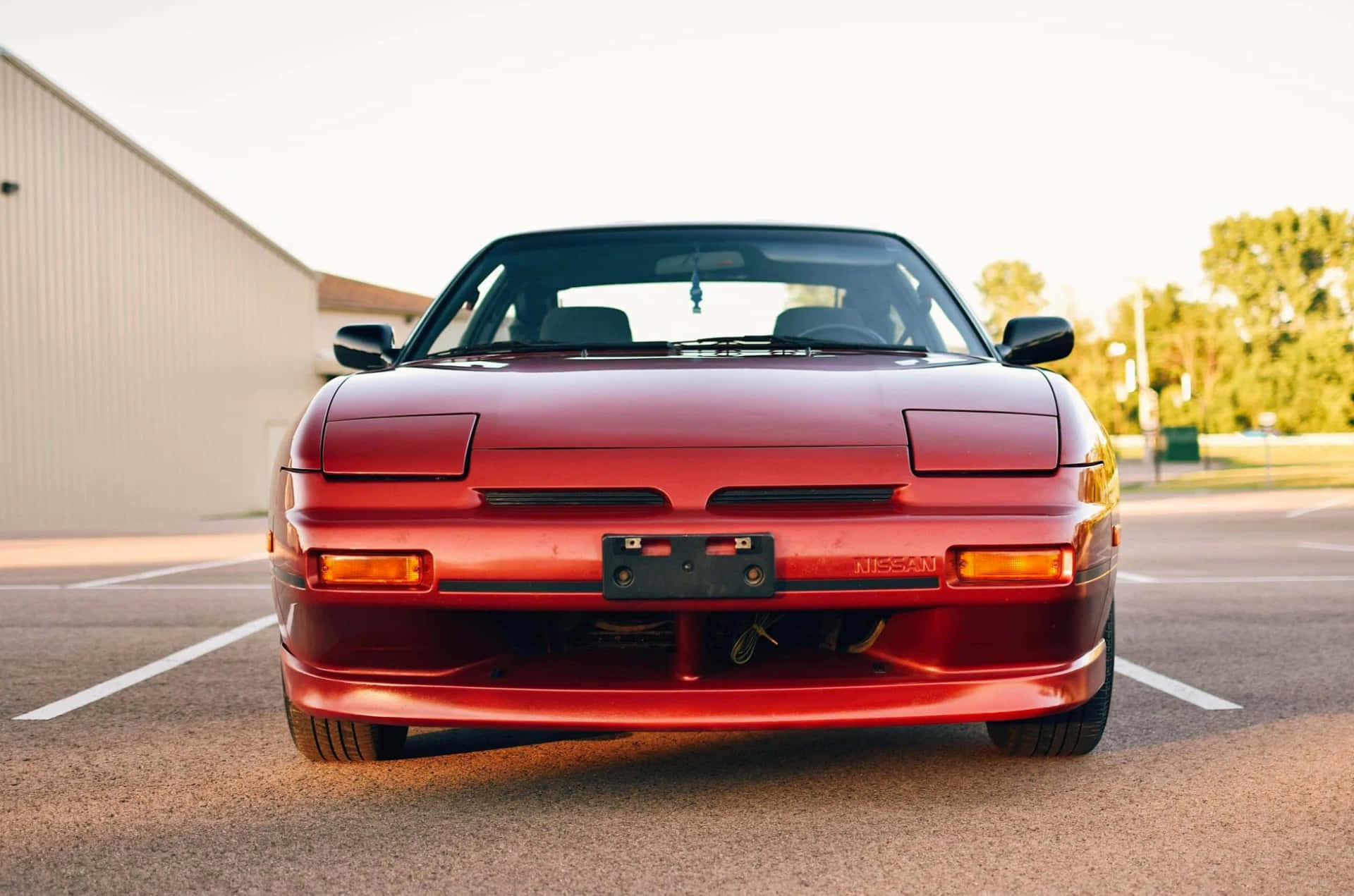 Red Nissan240sx Front View Parked Wallpaper