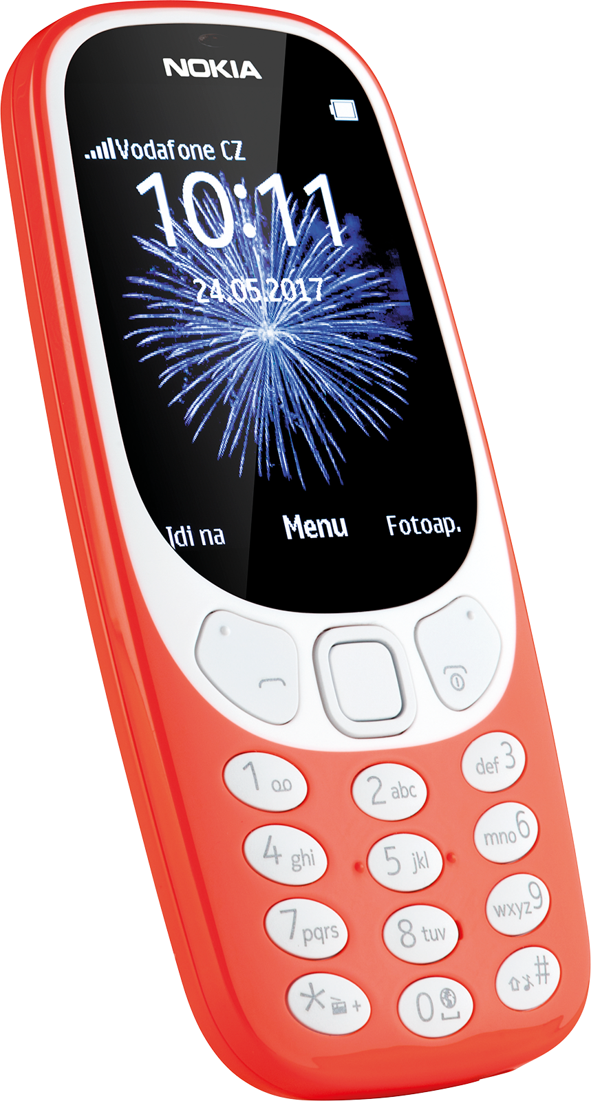 Red Nokia Feature Phone Fireworks Display PNG