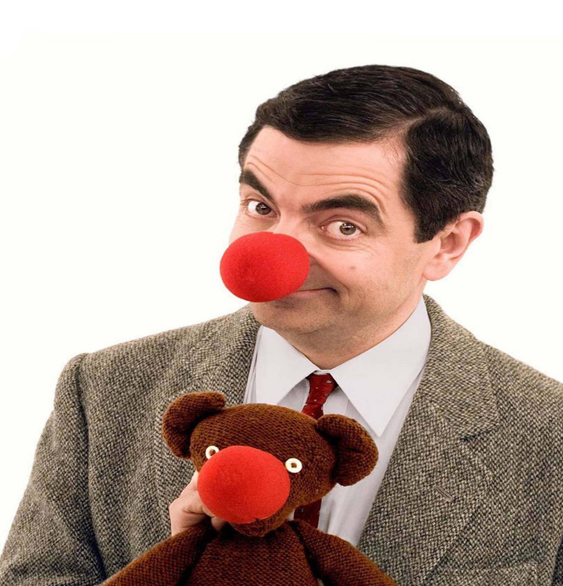 Red Nosed Mr. Bean And Teddy Background