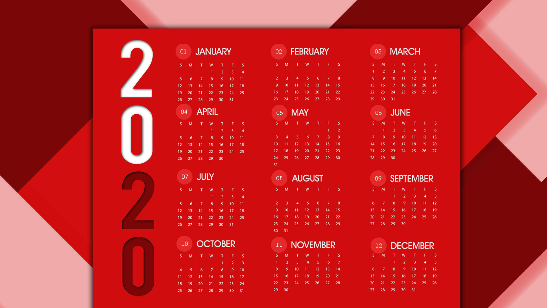 Red October 2020 Calendar Wallpaper