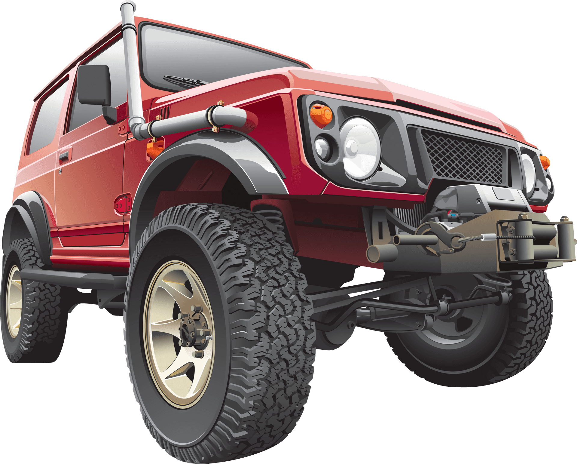 Red Offroad Jeep Illustration.png PNG