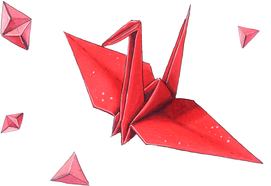 Red Origami Craneand Diamonds PNG