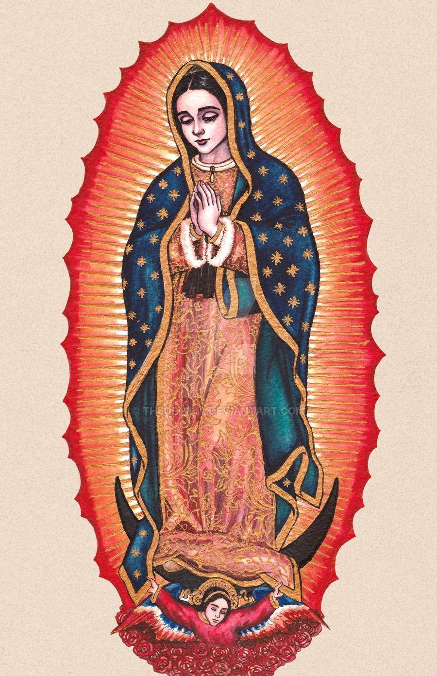 Red Outline Virgen De Guadalupe Wallpaper