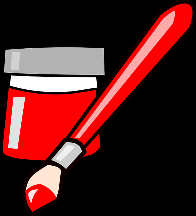 Red Paint Brushand Pot Clipart PNG