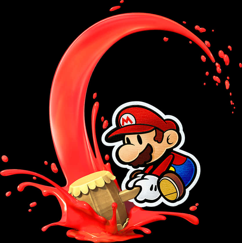 Red Paint Splash Mario Cartoon PNG