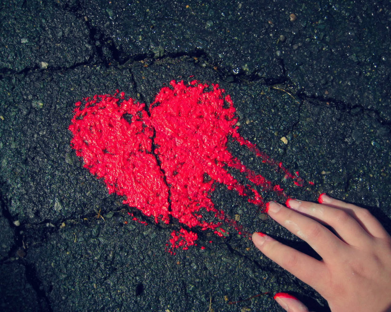 Red Painted Broken Heart Background