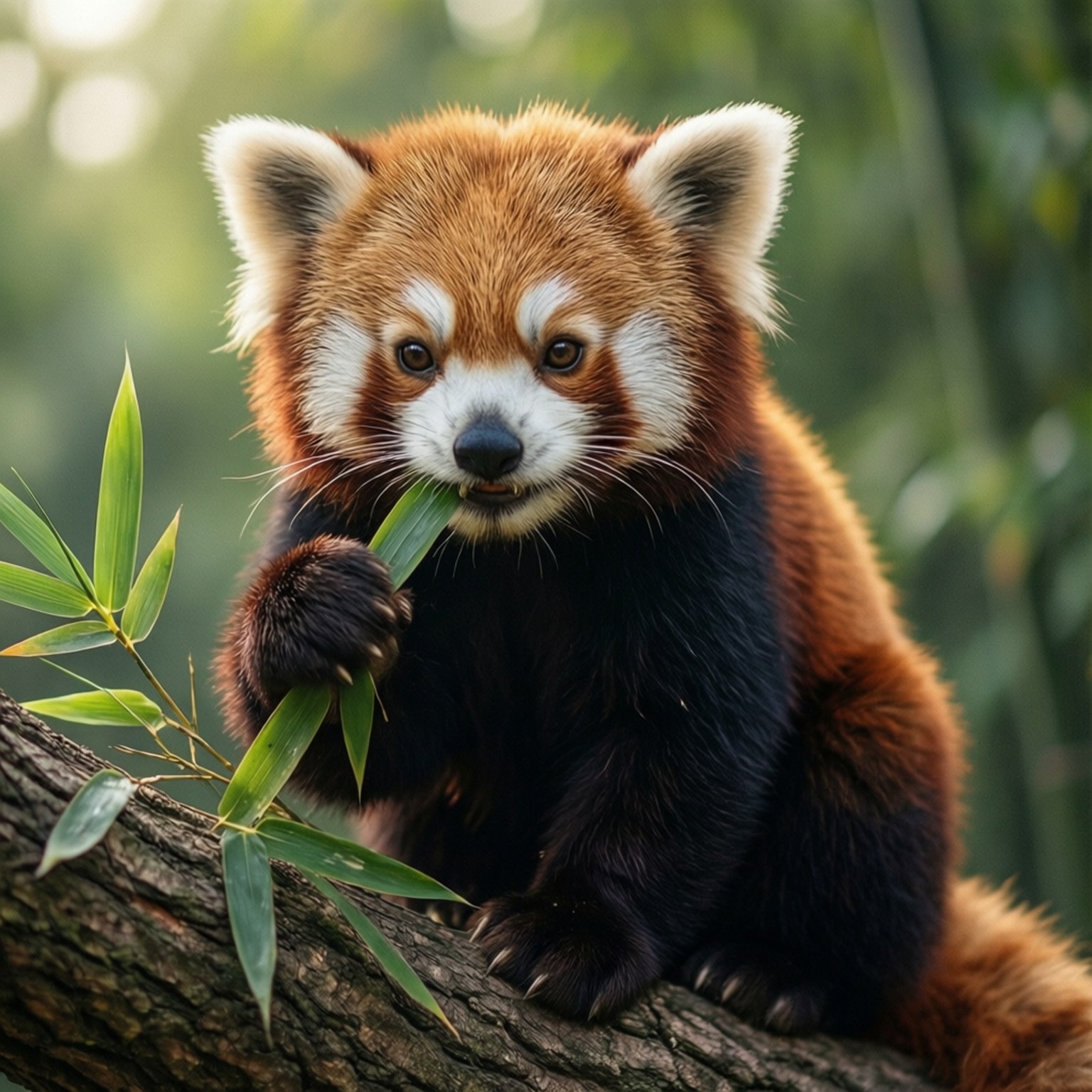 Rød panda som spiser Bakgrunner