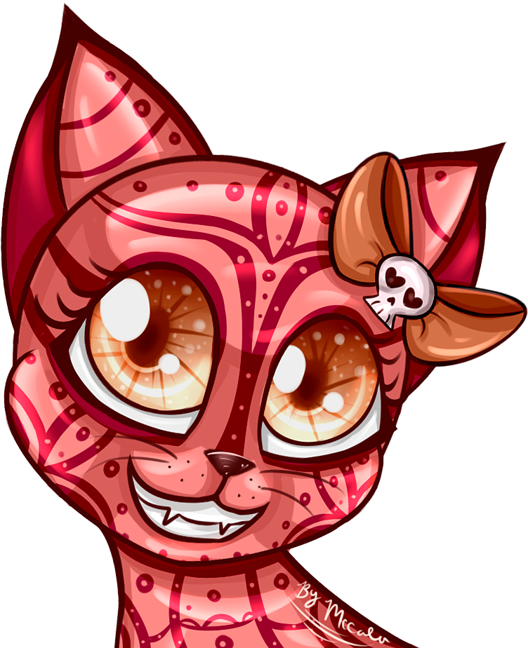 Red Patterned Cat Cartoon PNG