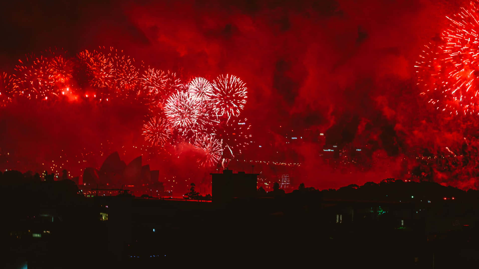 Red Fireworks Pc Wallpaper