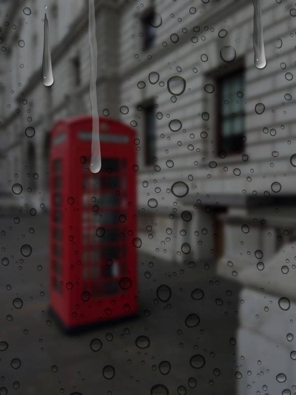 Red Phone Booth While It's Raining Wallpaper
