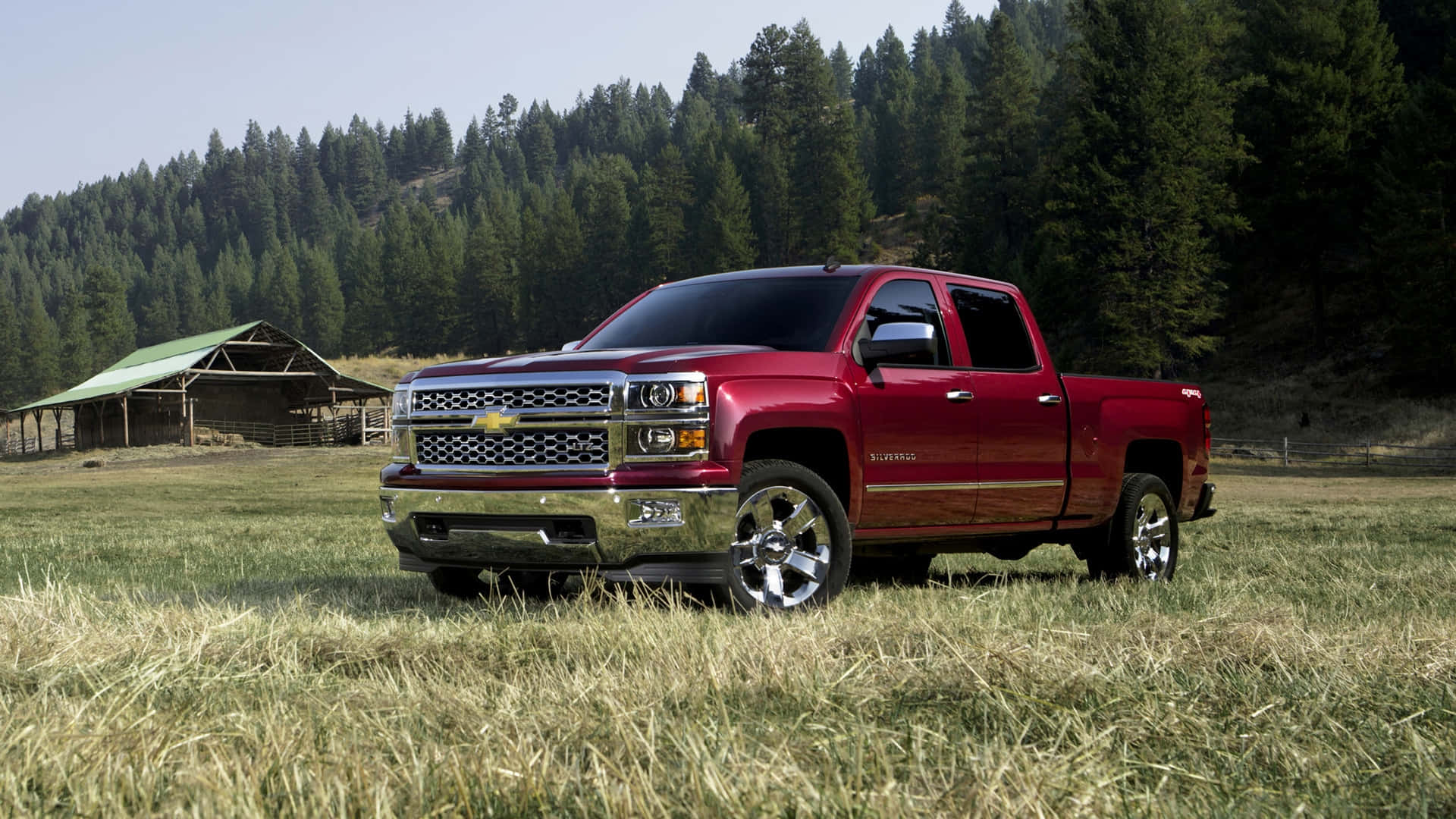 Red Pickup Truck Countryside Wallpaper