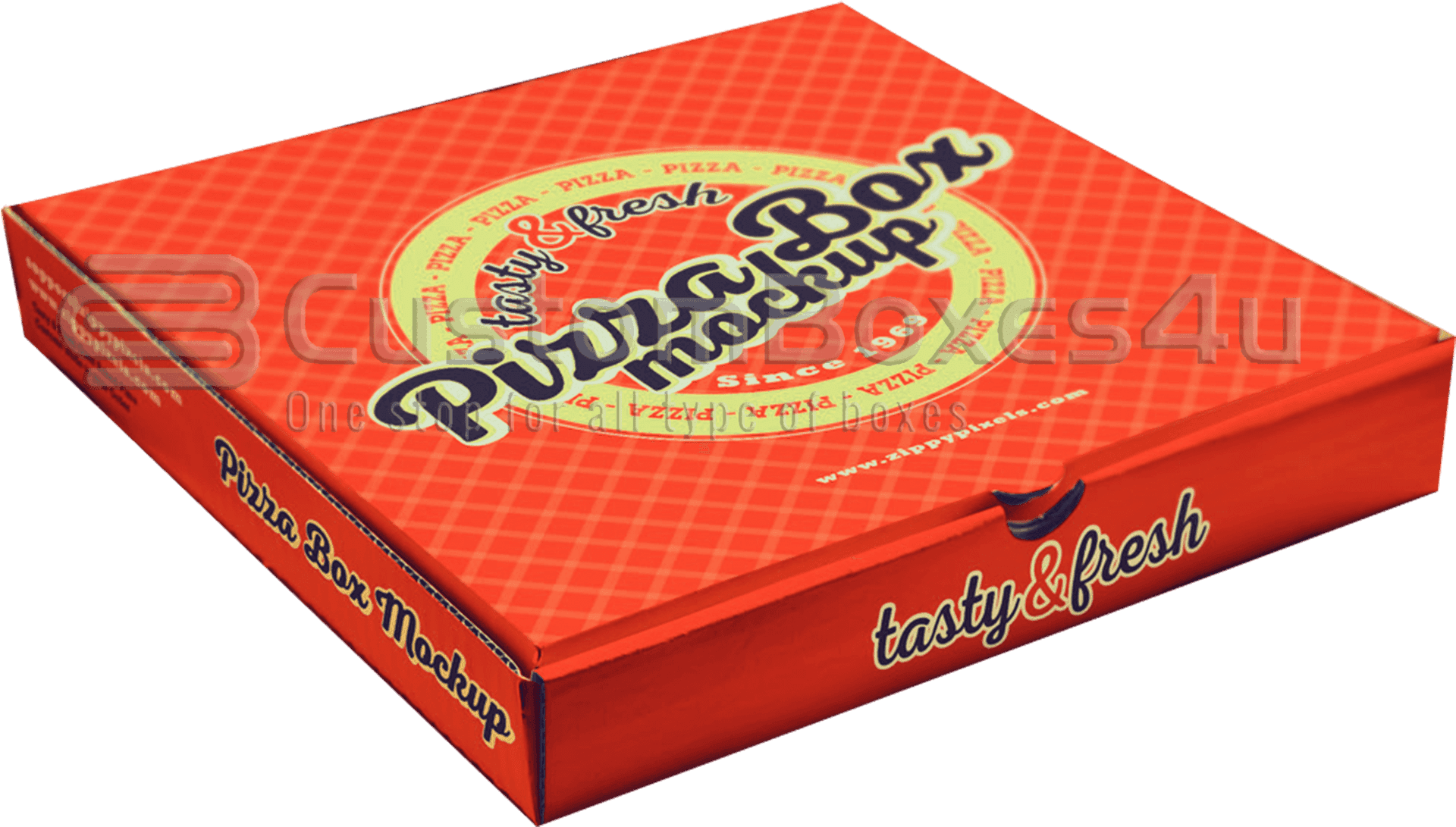 Red Pizza Box Mockup PNG