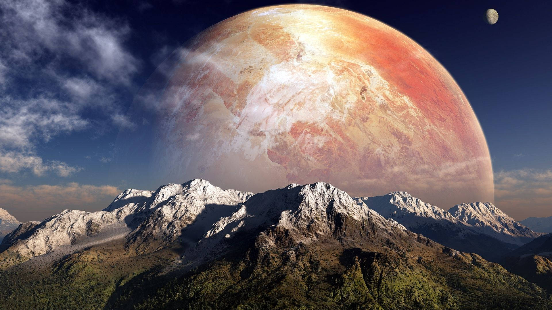 Red Planet Over Mountain Range