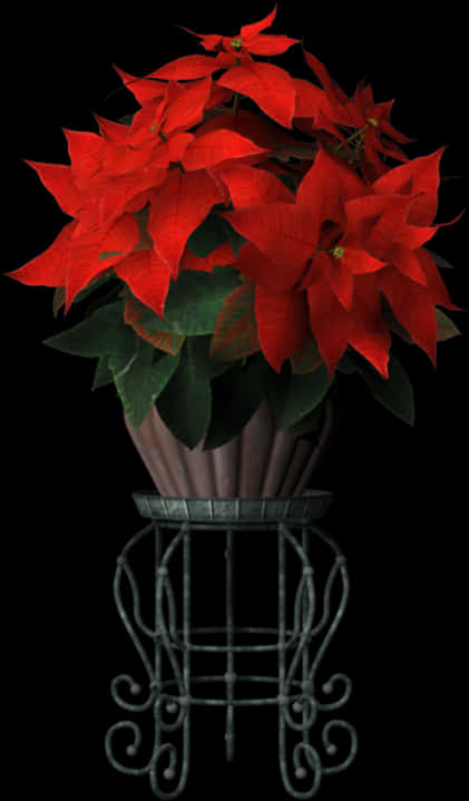 Red Poinsettiain Decorative Stand PNG