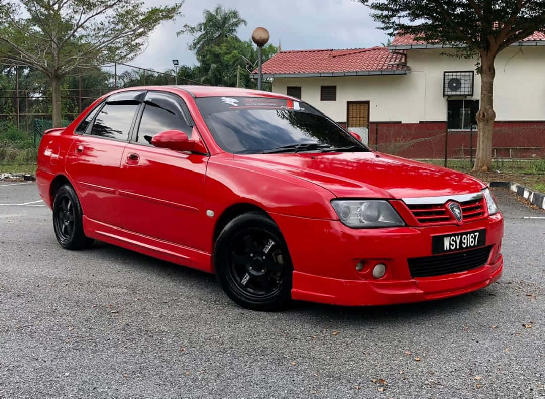 Proton Waja Merah Parkir Di Luar Ruangan Wallpaper