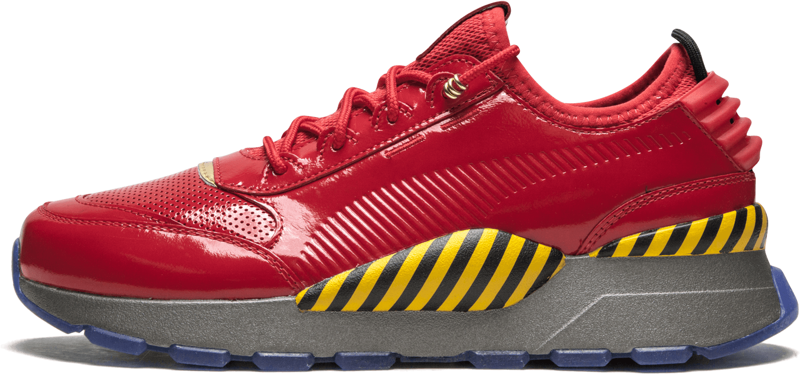 Red Puma Sneakerwith Yellow Stripes PNG