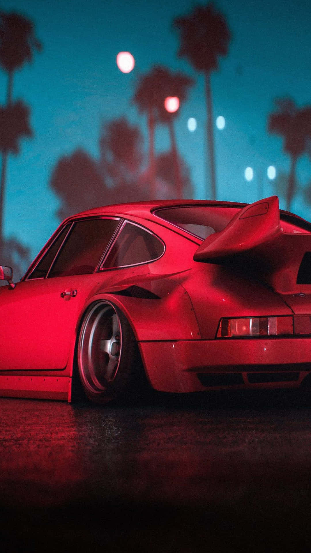 Red R W B Porsche Night Scene Wallpaper