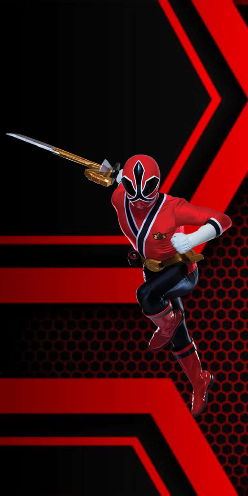 Red Ranger Action Posewith Sword Wallpaper