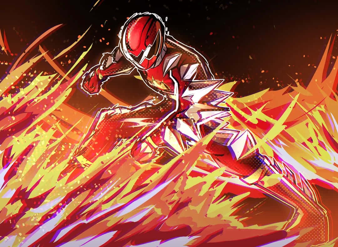 Red Ranger Dynamic Action Pose Wallpaper