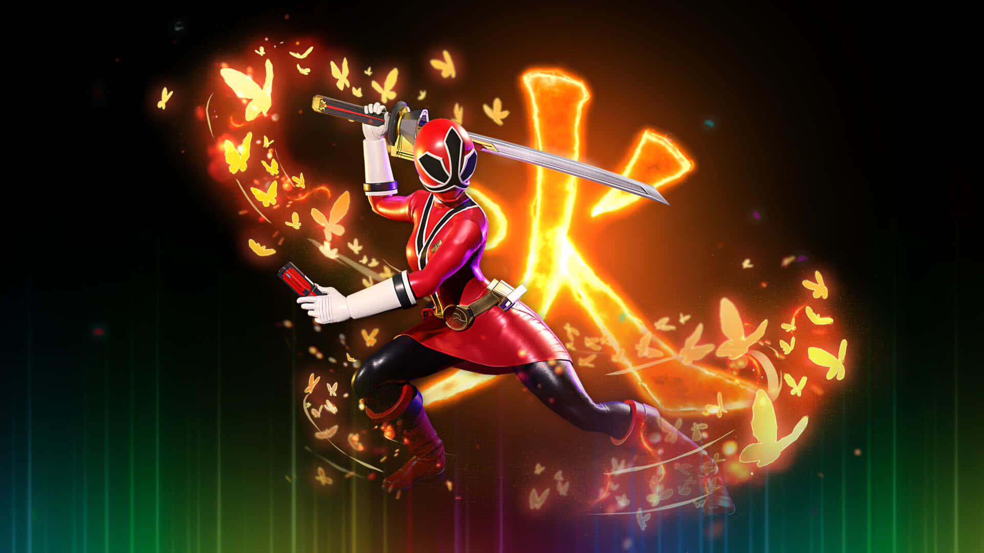 Red Ranger Dynamic Posewith Sword Wallpaper
