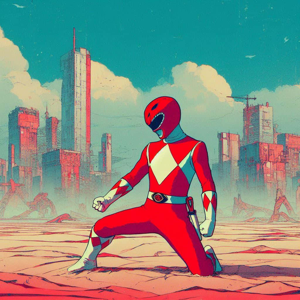 Red Ranger Dystopian Cityscape Wallpaper