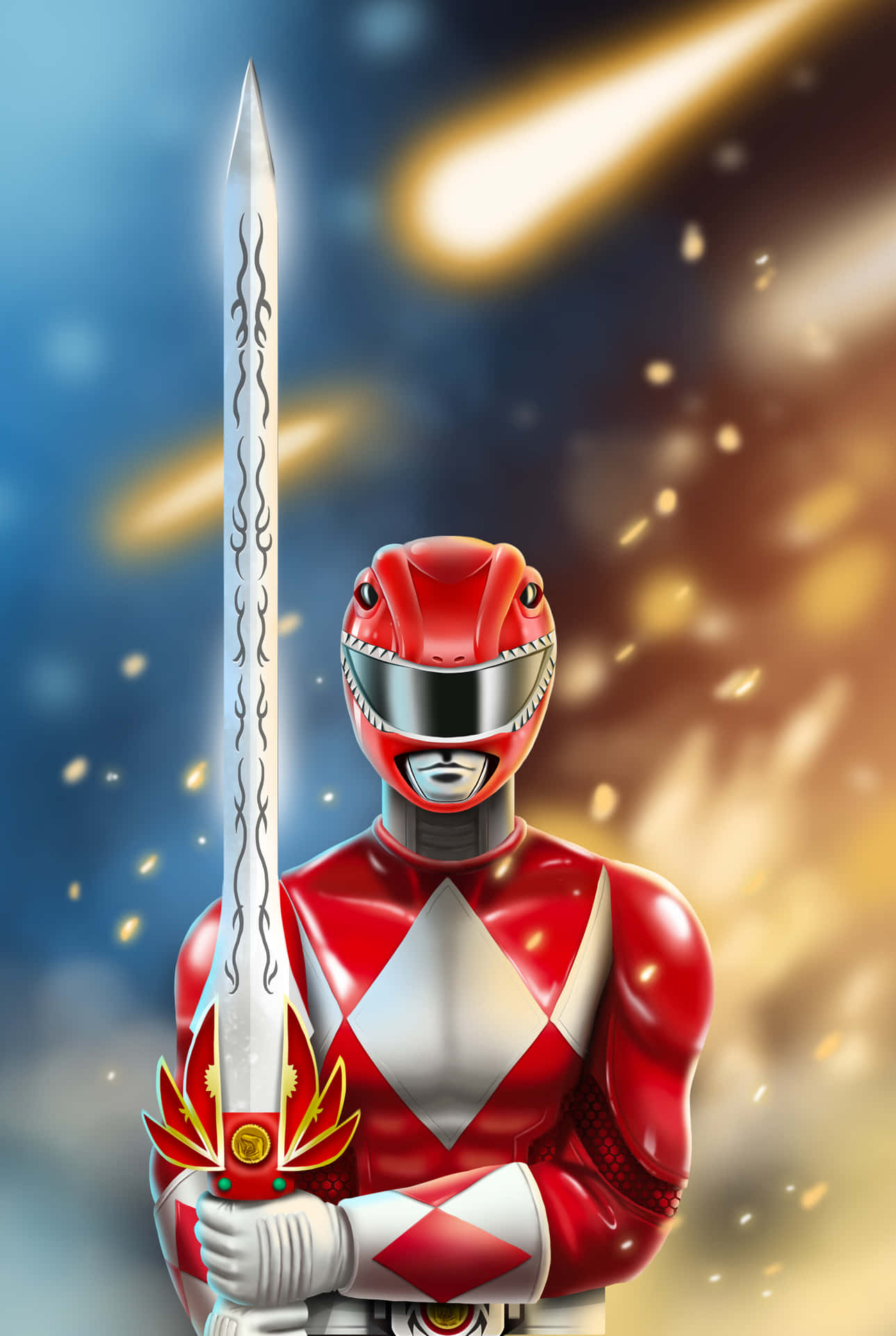 Red Ranger With Power Sword Wallpaper