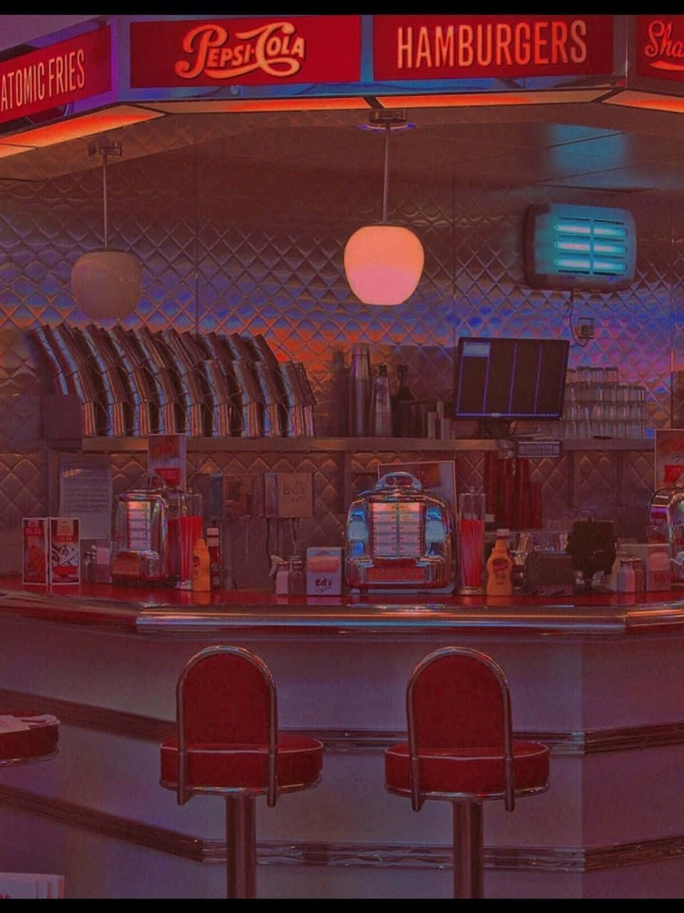 Rojoretro Estético De Los Años 80 En Un Diner Fondo de pantalla