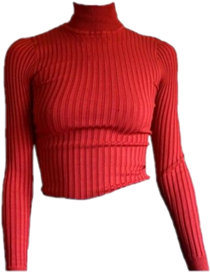 Red Ribbed Turtleneck Cropped Sweater.png PNG