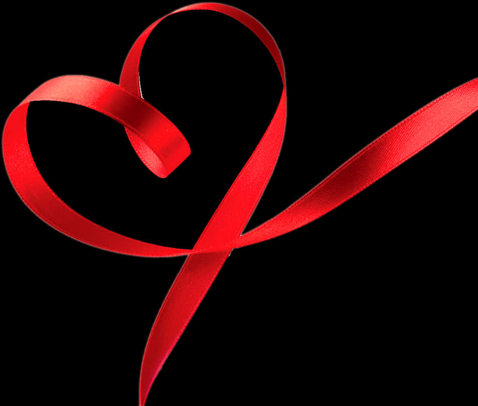 Red Ribbon Heart Shaped Against Black Background PNG