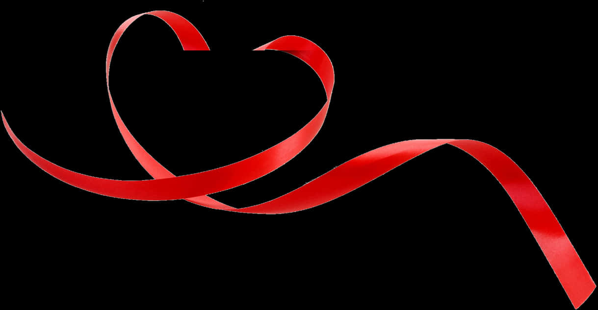 Red Ribbon Heart Shapeon Black Background PNG