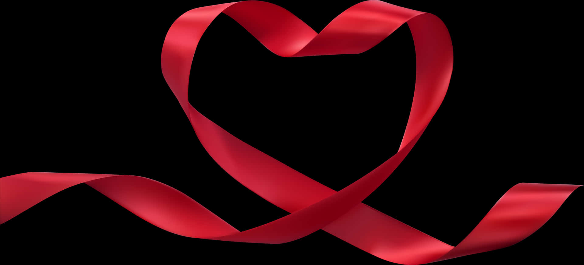 Red Ribbon Heart Shapeon Black Background PNG