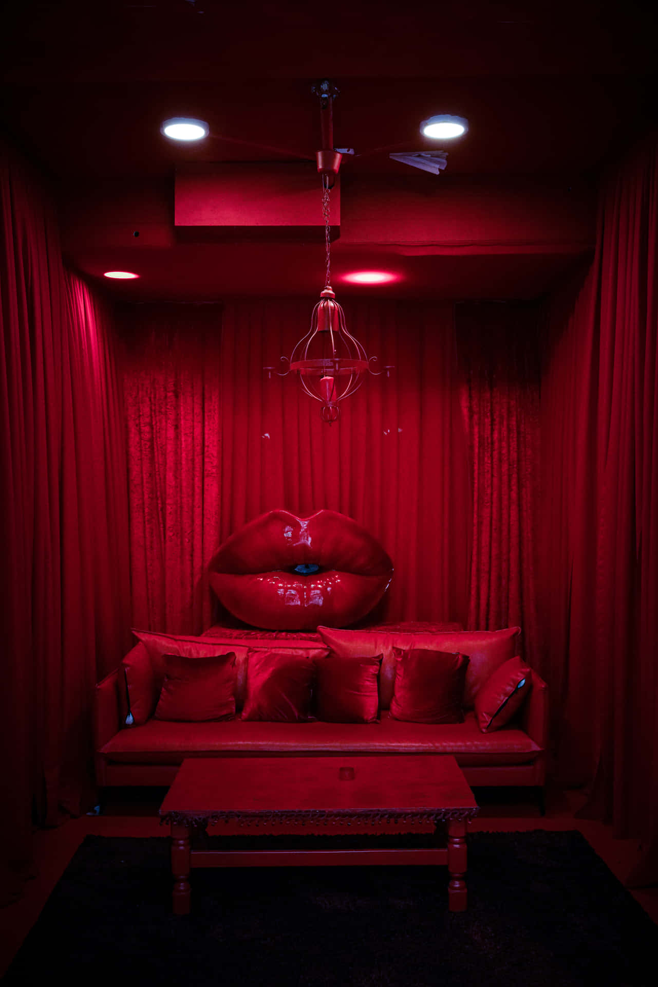 Cozy and modern, this red room is perfect for relaxing.