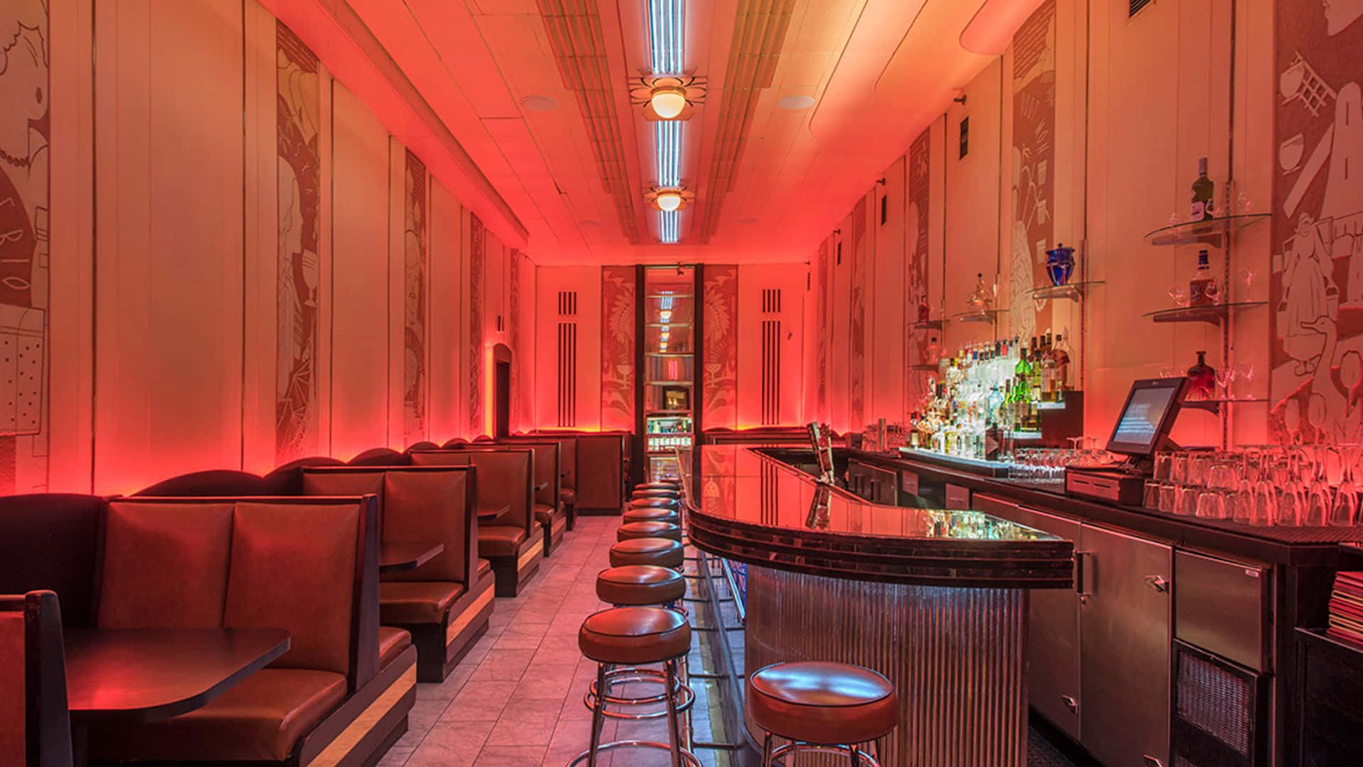 Bar Red Room With Stools And Lighting Picture