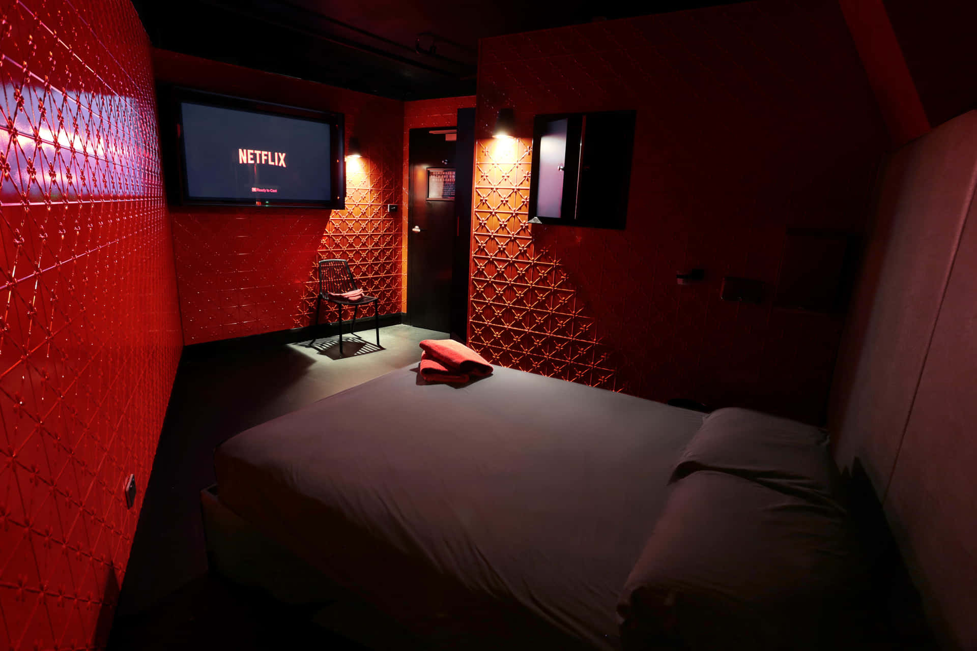 Dark Red Room With Bed Picture