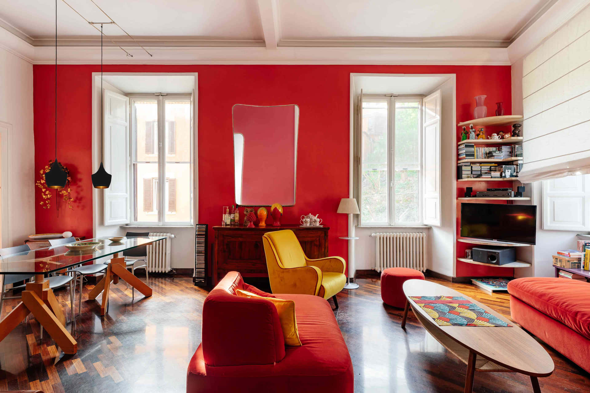 Red Room With Table And Couch Picture