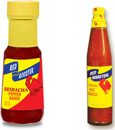 Red Rooster Srirachaand Louisiana Hot Sauce Bottles PNG